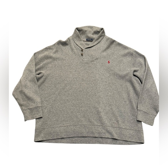 Gray Polo Ralph Lauren Pullover Sweater Size 3XB Two Button Shawl Collar - Picture 4 of 16
